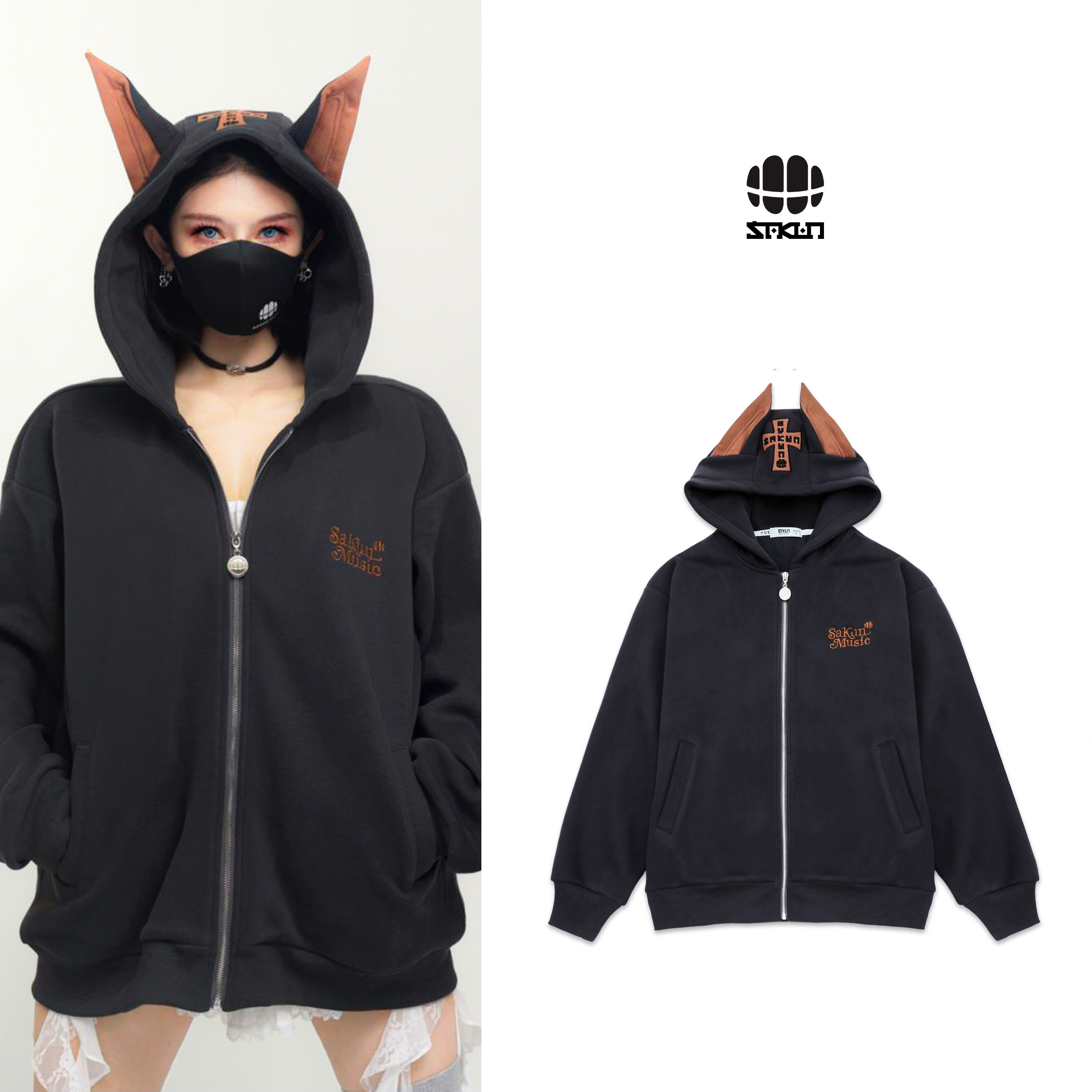 SAKUN加绒加厚耳朵连帽外套3153-1415025