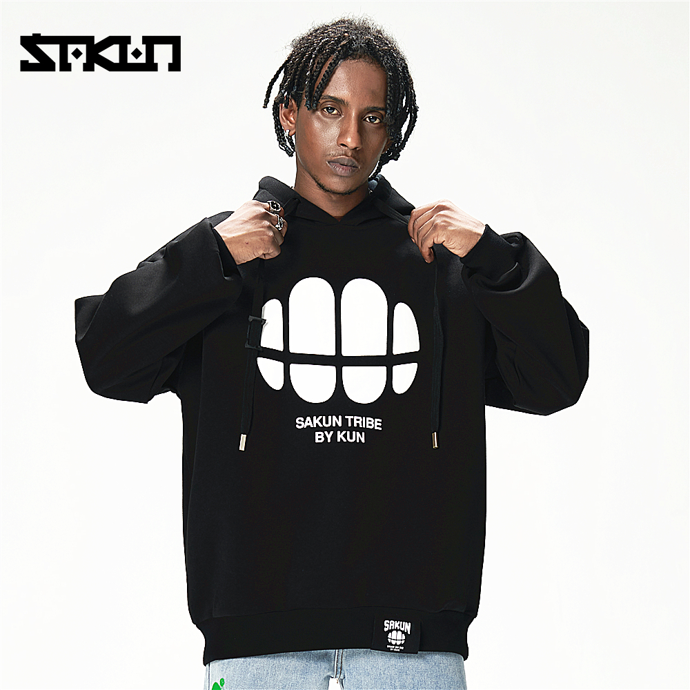 印花sakun显瘦带帽卫衣