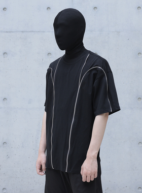 CHRYSOMALLON 2025新款纯色百搭男女同款解构拉链拼接短袖T恤