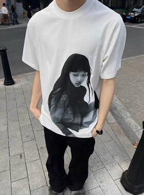 TSAOOJ 24ss栗山千明 复古人像短袖高街cleanfit重磅半袖T恤男女