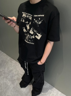 TSAOOJ夏季新品战车乐队金属摇滚做旧印花320G 宽松短袖T恤上衣