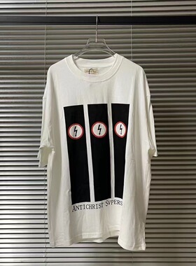 vtg闪电曼森fog短袖白墨直喷印花高街复古宽松320g重磅半袖T恤潮