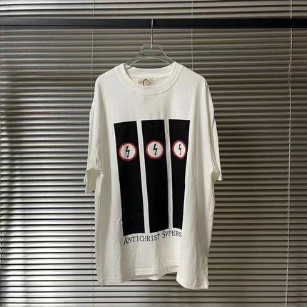 vtg闪电曼森fog短袖白墨直喷印花高街复古宽松320g重磅半袖T恤潮