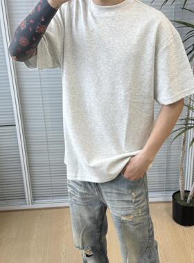 「TSAOOJ」必入！夏季基础通勤花灰纯色短袖cleanfit宽松休闲T恤