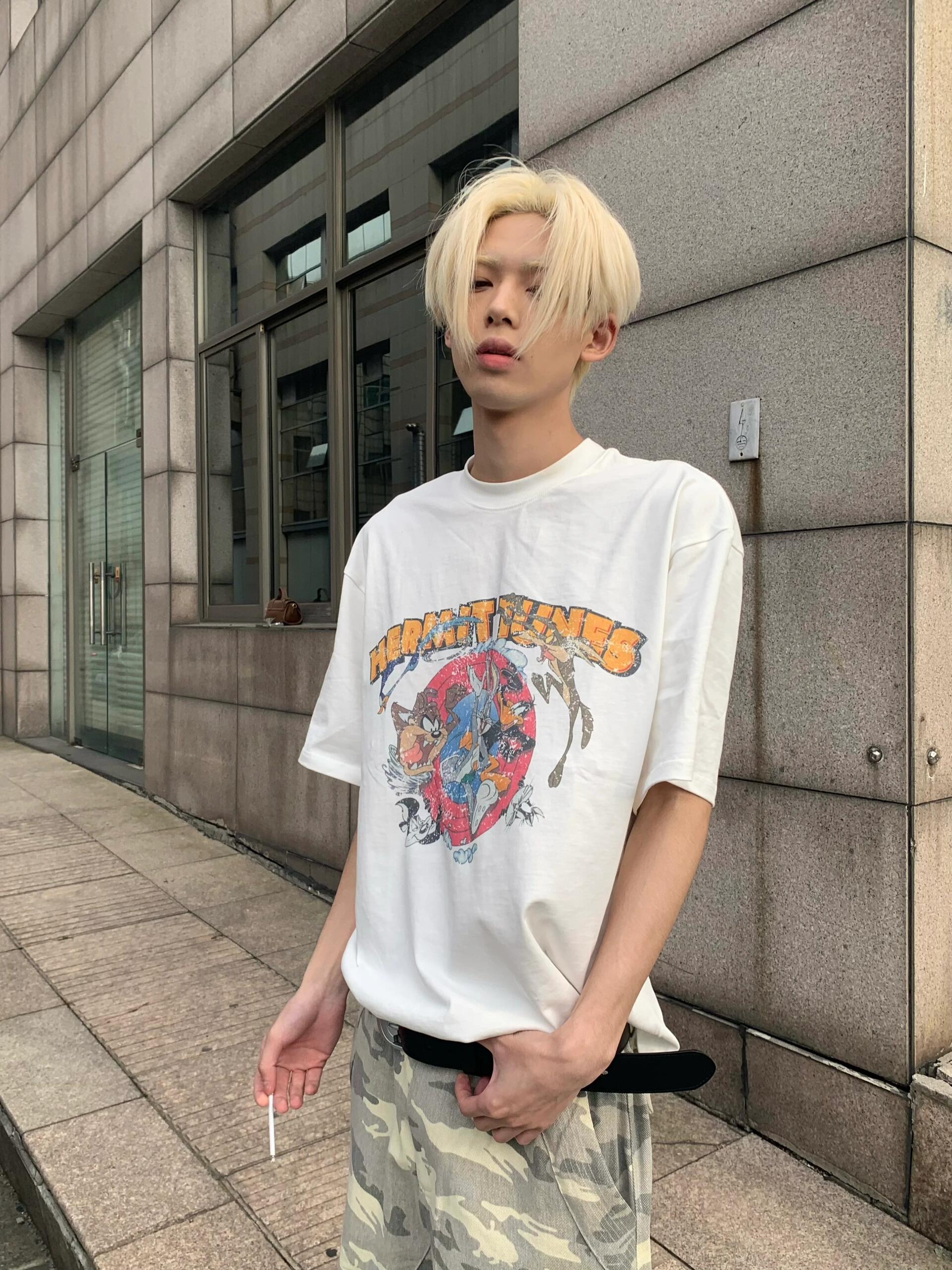 TSAOOJ 恶搞动画兔八哥华纳电影漫画Cleanfit街头重磅纯棉半袖T恤