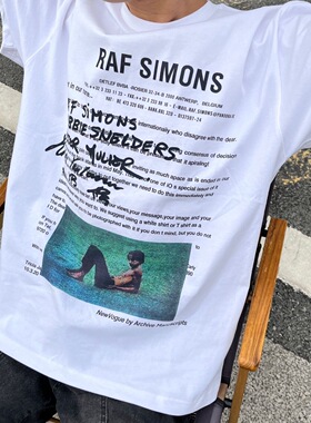 Raf simons人像相片字母标语印花短袖小众clean fit宽松半袖T桖男
