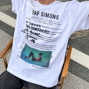 fit宽松半袖 小众clean T桖男 simons人像相片字母标语印花短袖 Raf