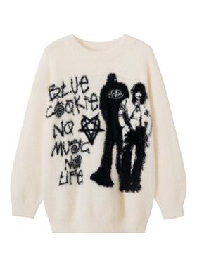 TSAOOJ秋冬季新款美式复古人像印花针织毛衣男女慵懒风休闲线衣