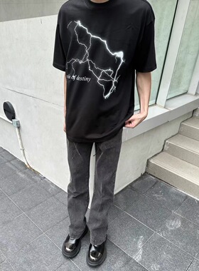 [TSAOOJ] 夏季COFD闪电印花短袖男女夏季潮牌高街情侣半袖t恤男女