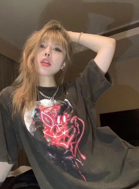 「TSAOOJ」528dSUMMER小众做旧小恶魔半袖宽松cleanfit短袖t恤男