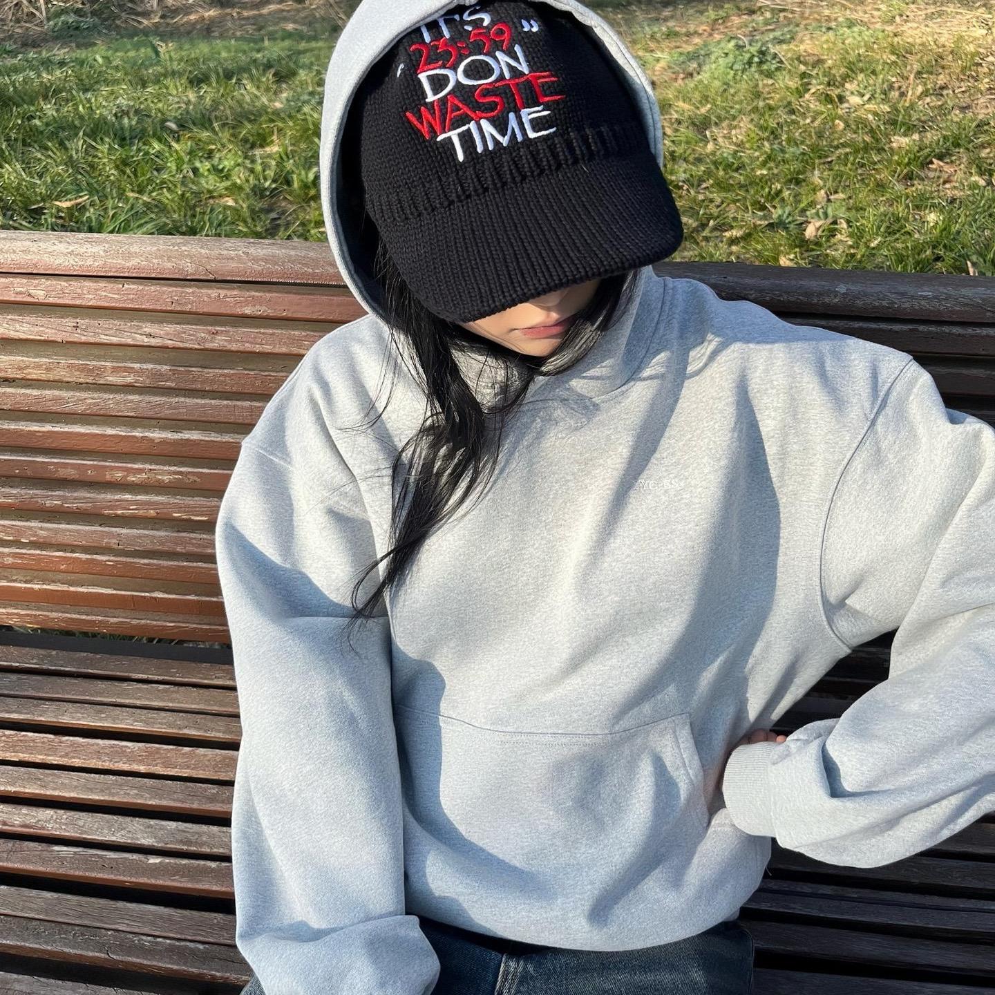 cleanfit花灰纯色短宽帽衫