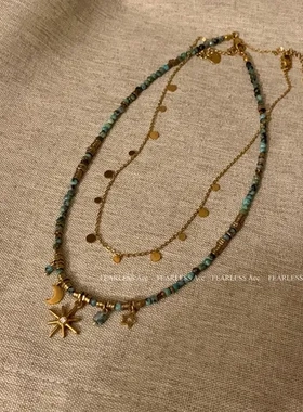 项链复古女叠戴锁骨链小众太阳花设计颈链串珠波西米亚毛衣链配饰