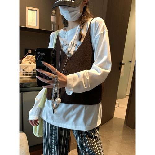 甜盐研究所  早秋新款 前后两穿设计感宽松显瘦气质针织开衫背心