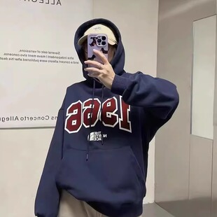 加绒加厚卫衣女秋冬2024年新款减龄洋气数字1996宽松连帽套头外套