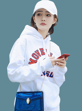 BGPUSK明星同款卫衣连帽宽松加绒女加厚白色原宿风女外套bf潮冬天