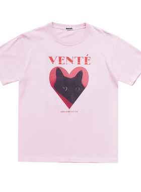现货申有娜同款 VENTE韩国设计师品牌 心形猫咪印花短款短袖T恤女