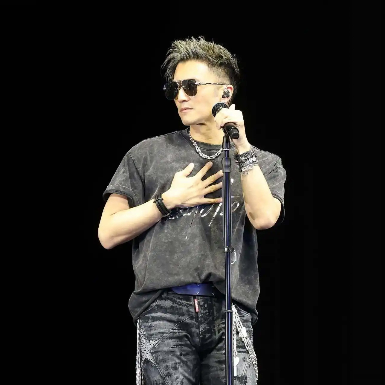 官方正品谢霆锋演唱会同款短袖T恤夏季水洗做旧圆领半袖重磅体恤