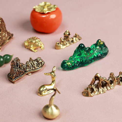 文房黄铜镇纸笔搁琉璃摆件