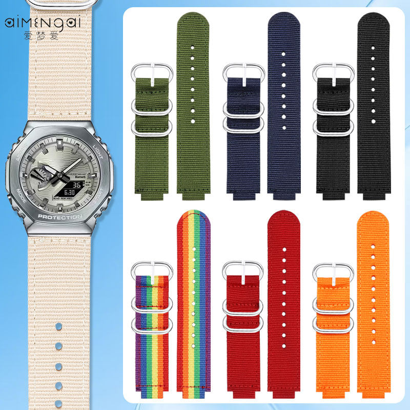 适配卡西欧GA/GM/GBM-2100 DW5600 GST-B200尼龙表带男女帆布表链