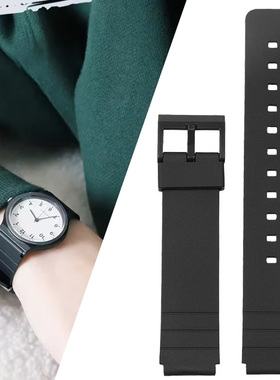 树脂硅胶手表带适配卡西欧MQ-24/mw-59男女ins风黑色硅胶学生表链