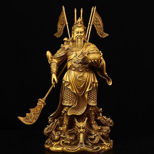 黄铜提刀九龙关公铜像摆件铜关公财神关公像客厅商铺摆设工艺品