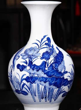 景德镇中式陶瓷器仿古青花瓷花瓶插花家居饰品客厅酒柜工艺小摆件