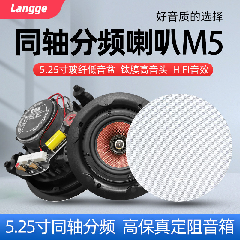 浪歌M5定阻吸顶喇叭同轴分频环绕音箱背景音乐吊顶音响5.25低音