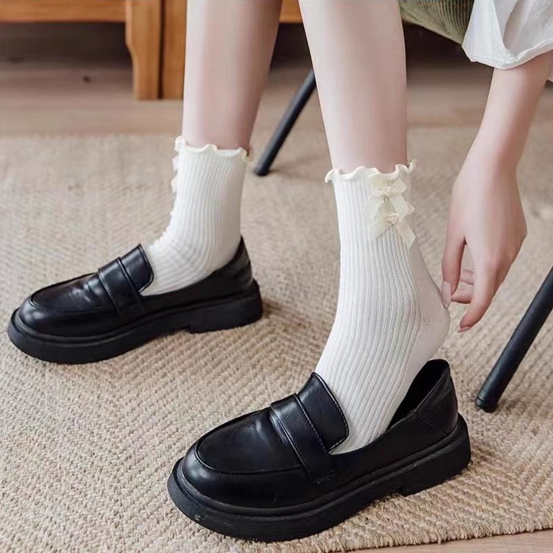 蝴蝶结袜子女中筒甜美女生棉袜