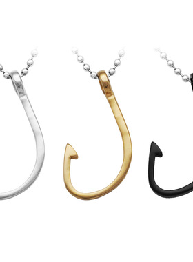 首饰钛钢欧美项链吊坠鱼钩钓鱼