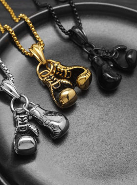 跨境朋克项链吊坠钛钢男拳击手套