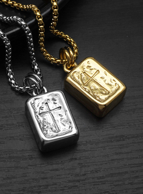欧美项链潮人吊坠钛钢方块十字架