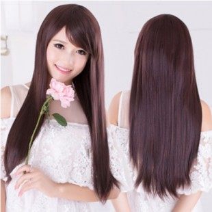 tf32伪娘CD变装韩版时尚假头发斜刘海长直发蓬松逼真男女整顶假发