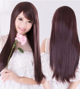 tf32伪娘CD变装韩版时尚假头发斜刘海长直发蓬松逼真男女整顶假发