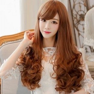 t1男女长假发伪娘CD变装奢华逼真中分长发型齐斜刘海长卷发假发网