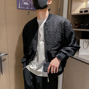 社会轻奢春秋纯色立体花纹玫瑰棒球领夹克B297-7738-P110控149图片