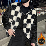 社会轻奢风棋盘格仿皮草加厚皮毛一体衣B297-7760-P158控208，男装棉衣，电商B297
