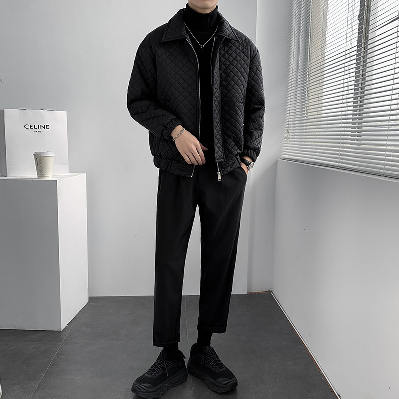 轻熟风纯色加厚直筒立领外穿格子压花衣B297-7757-P130控168,男装棉衣,电商B297