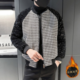 社会轻奢亮片拼接千鸟格撞色夹棉棉衣上衣B297-2815-P125，男装棉衣，电商B297