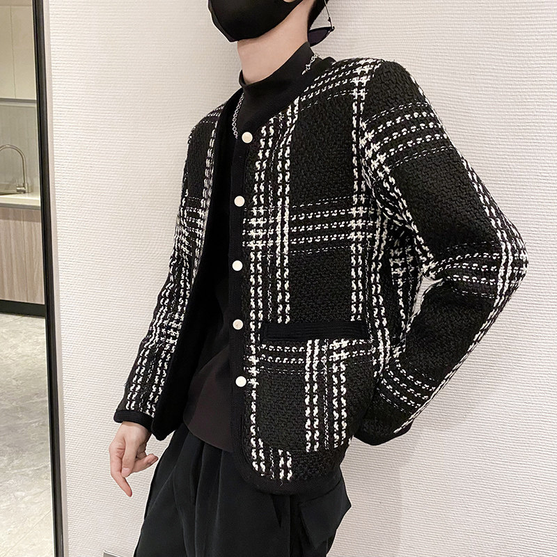 雅痞风纯色格子无领加厚纽扣衣B297-7758-P130控168,男装棉衣,电商B297