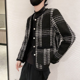 社会轻奢风纯色格子无领加厚纽扣衣B297-7758-P130控168，男装棉衣，电商B297