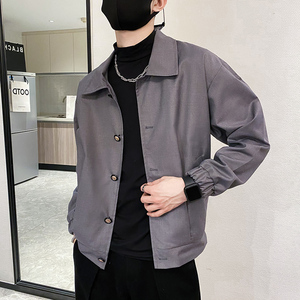 雅痞风春秋纯色纽扣翻领宽松夹克外套B297-7765-P88控118图片