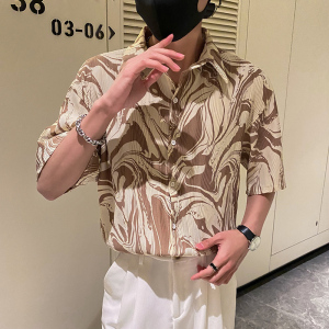 社会轻奢垂坠感水墨折皱花衬衫潮牌B297-2316-P55控88图片
