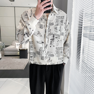 轻熟风宽松潮流男士痞帅碎花衬衫B297-2307-P60控88图片