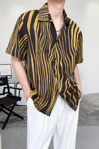 社会轻奢条纹半袖宽松花衬衫痞帅B297-2318-P55控88图片