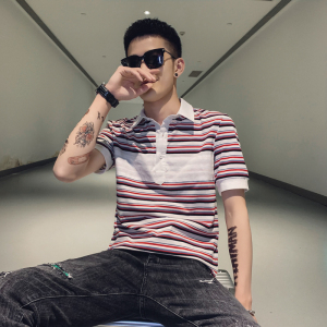 社会风拼接假两件修身PoloT恤衫上衣B297-C06-P43控68图片