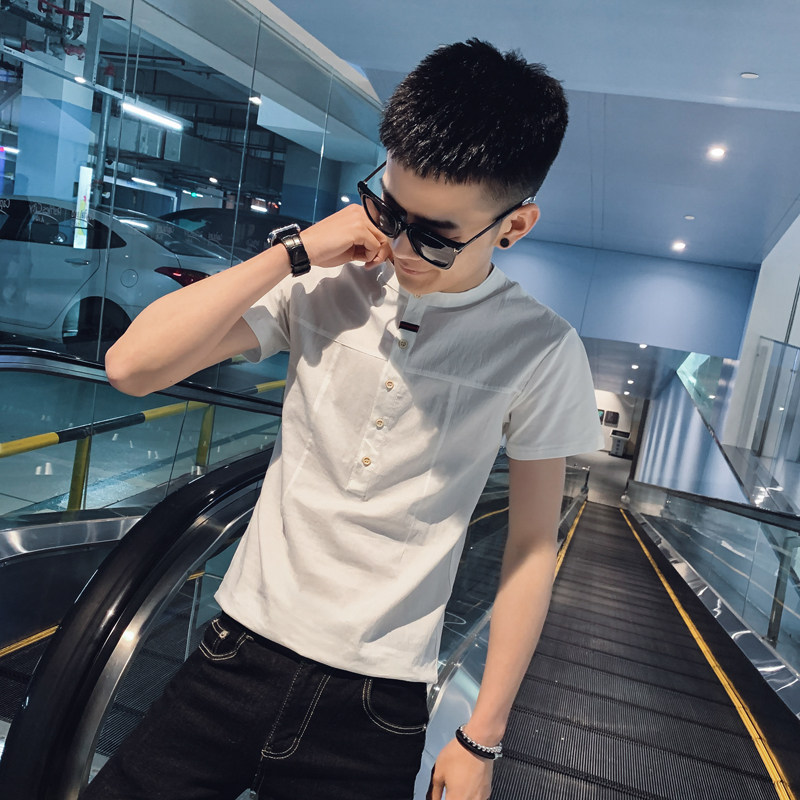 社会小伙纯色立领套头修身短袖T恤上衣B297-613-P40,男装Polo衫,电商B297
