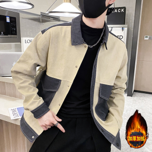 社会风纯色牛仔拼接大口袋休闲夹克B297-206-P115绒P125控158图片