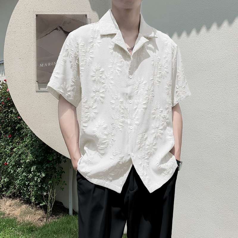 社会轻奢纯色提花古巴领衬衫潮牌B297-257-P55控88图片