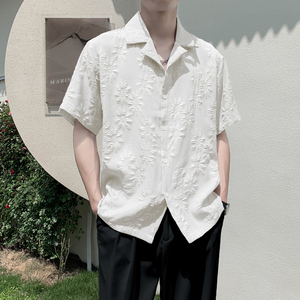 社会轻奢纯色提花古巴领衬衫潮牌B297-257-P55控88图片