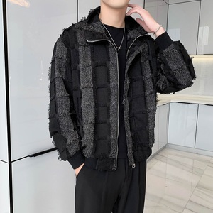 轻熟风春装现货格子拼接乞丐装翻领夹克外套B297-7766-P115控158图片